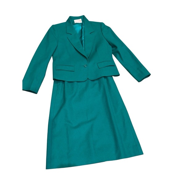 Pendleton Jackets & Blazers - VTG Pendleton Skirt Blazer Set Women's Petite 10 Top 8 Bottom Green Retro